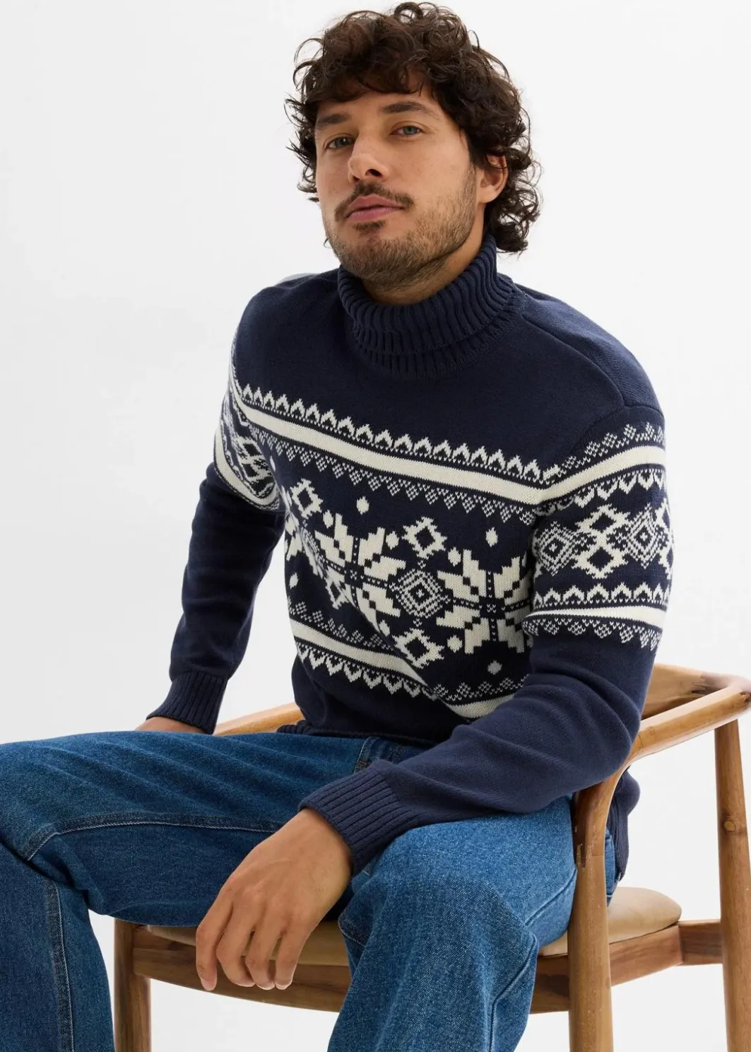 Norweger-Rollkragenpullover aus reiner Baumwolle Herren Große Größen|Pullover & Strickjacken
