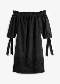 Damen bonprix Kleider|Off-Shoulder-Kleid aus reiner Baumwolle mit Lochstickerei