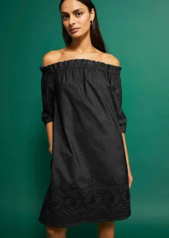 Damen bonprix Kleider|Off-Shoulder-Kleid aus reiner Baumwolle mit Lochstickerei