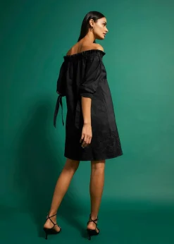 Damen bonprix Kleider|Off-Shoulder-Kleid aus reiner Baumwolle mit Lochstickerei