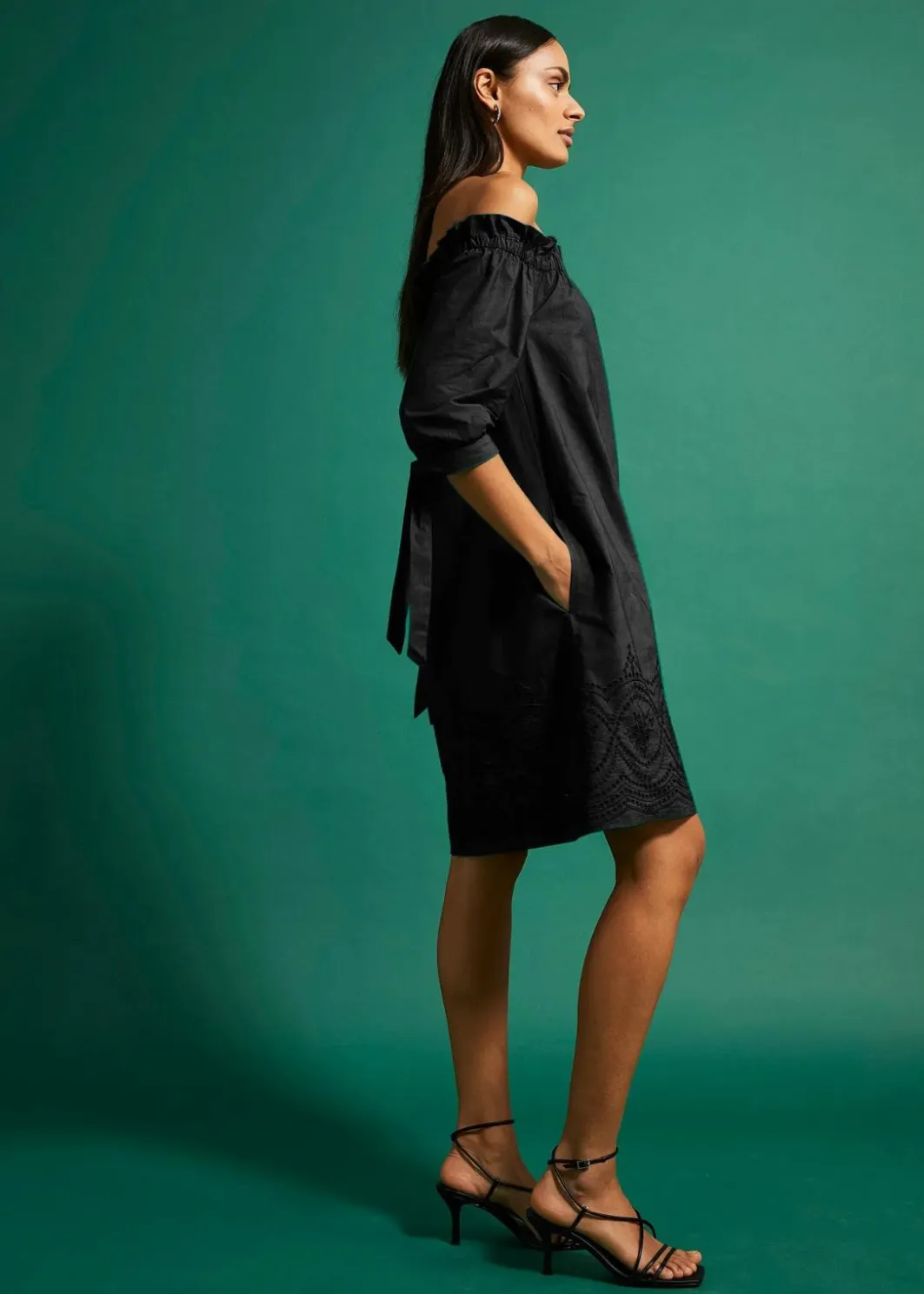 Damen bonprix Kleider|Off-Shoulder-Kleid aus reiner Baumwolle mit Lochstickerei