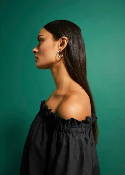 Damen bonprix Kleider|Off-Shoulder-Kleid aus reiner Baumwolle mit Lochstickerei