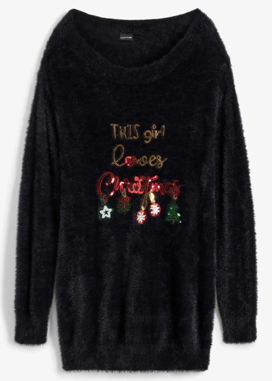 Damen bonprix Bekleidung·Jeans|Pullover & Strickjacken|Off-Shoulder-Pullover mit Weihnachtsmotiv