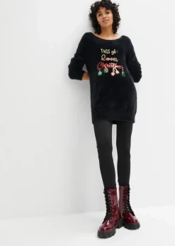 Damen bonprix Bekleidung·Jeans|Pullover & Strickjacken|Off-Shoulder-Pullover mit Weihnachtsmotiv
