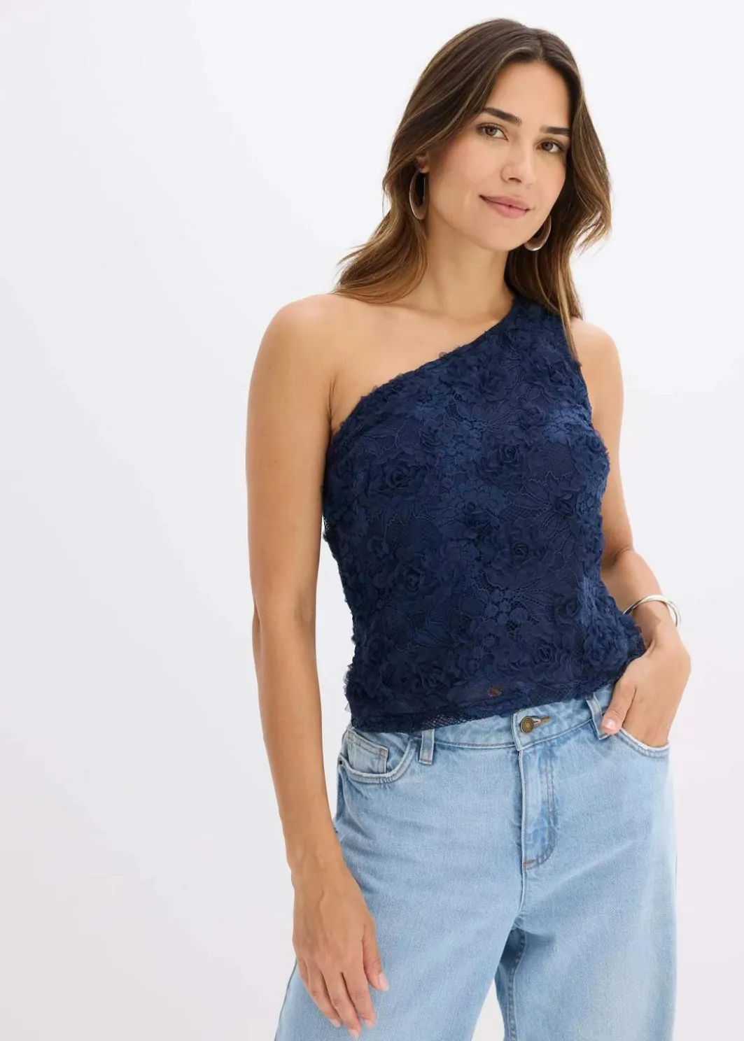 Damen bonprix Shirts & Tops|One-Shoulder-Top mit Stickerei