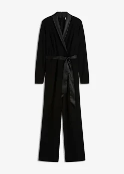 Damen bonprix Bekleidung·Homewear|Festliche Mode|Overall aus strukturiertem Crepe mit Satin-Einsatz