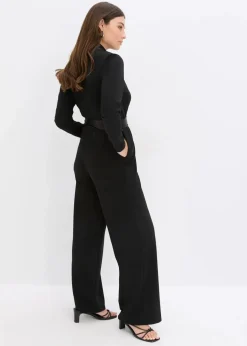 Damen bonprix Bekleidung·Homewear|Festliche Mode|Overall aus strukturiertem Crepe mit Satin-Einsatz