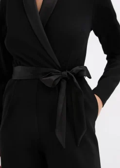 Damen bonprix Bekleidung·Homewear|Festliche Mode|Overall aus strukturiertem Crepe mit Satin-Einsatz