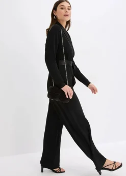 Damen bonprix Bekleidung·Homewear|Festliche Mode|Overall aus strukturiertem Crepe mit Satin-Einsatz