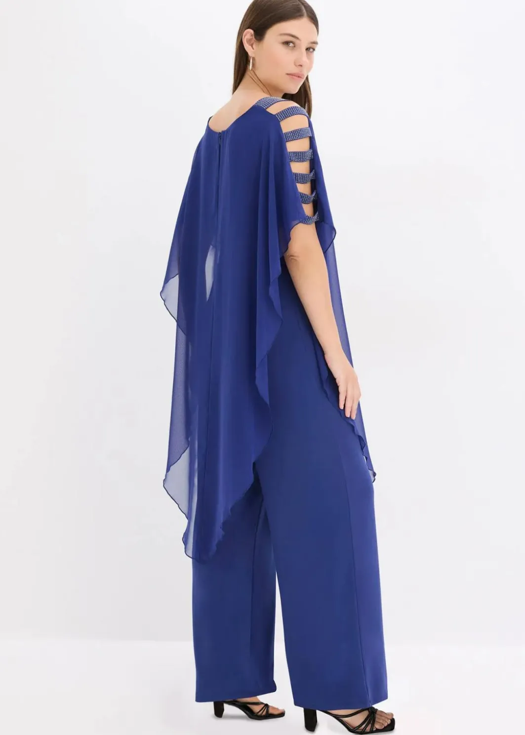Damen bonprix Kurzgrößen|Bekleidung·Homewear|Overall mit Überwurf aus feinem Chiffon