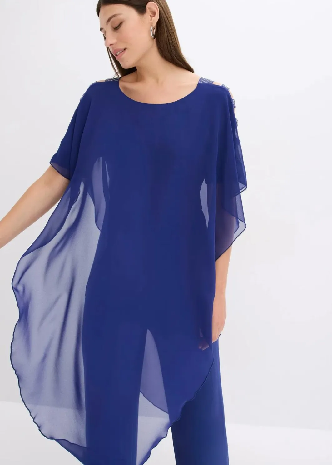 Damen bonprix Kurzgrößen|Bekleidung·Homewear|Overall mit Überwurf aus feinem Chiffon
