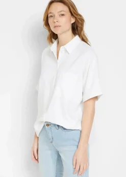 Damen bonprix Blusen & Tuniken|Bekleidung·Jacken & Mäntel|Oversize Halbarmbluse mit Leinen