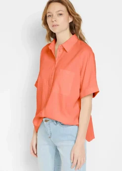 Sale Oversize Halbarmbluse mit Leinen Damen Bekleidung·Jacken & Mäntel|Blusen & Tuniken