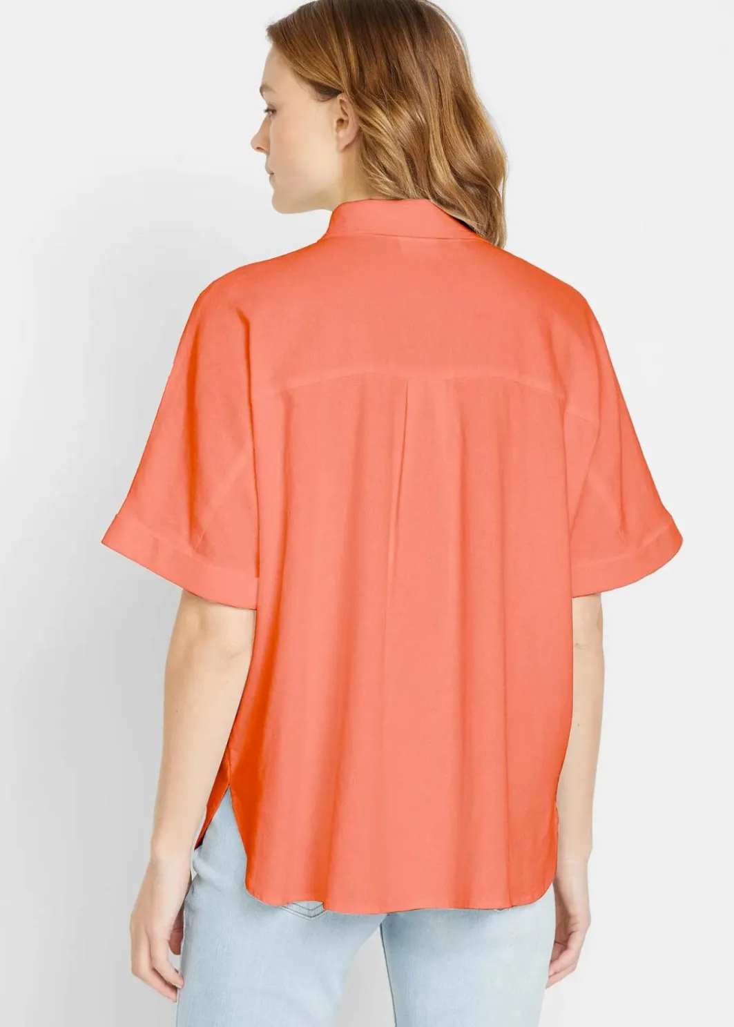 Sale Oversize Halbarmbluse mit Leinen Damen Bekleidung·Jacken & Mäntel|Blusen & Tuniken