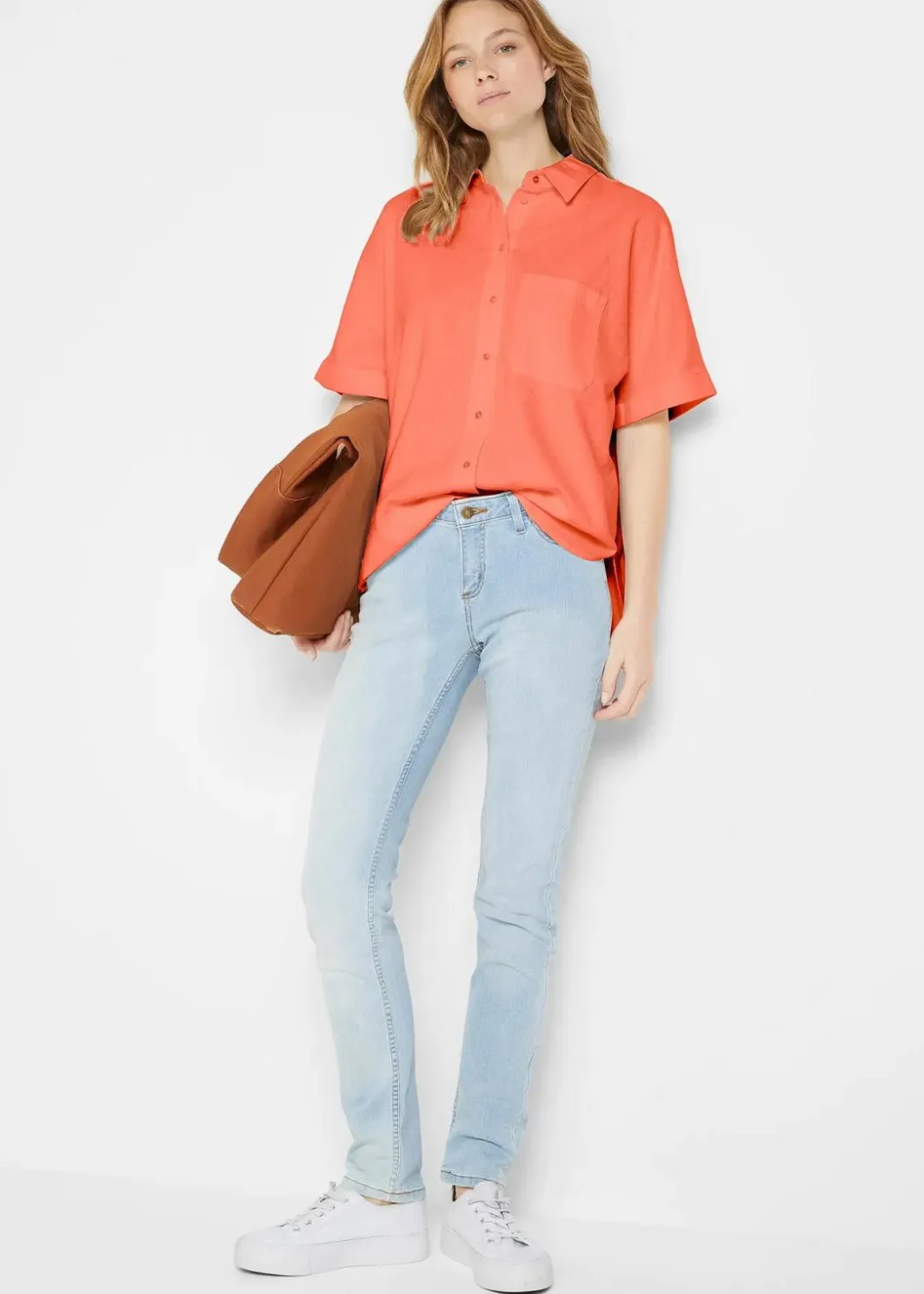 Sale Oversize Halbarmbluse mit Leinen Damen Bekleidung·Jacken & Mäntel|Blusen & Tuniken