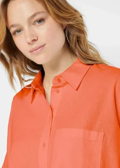 Sale Oversize Halbarmbluse mit Leinen Damen Bekleidung·Jacken & Mäntel|Blusen & Tuniken