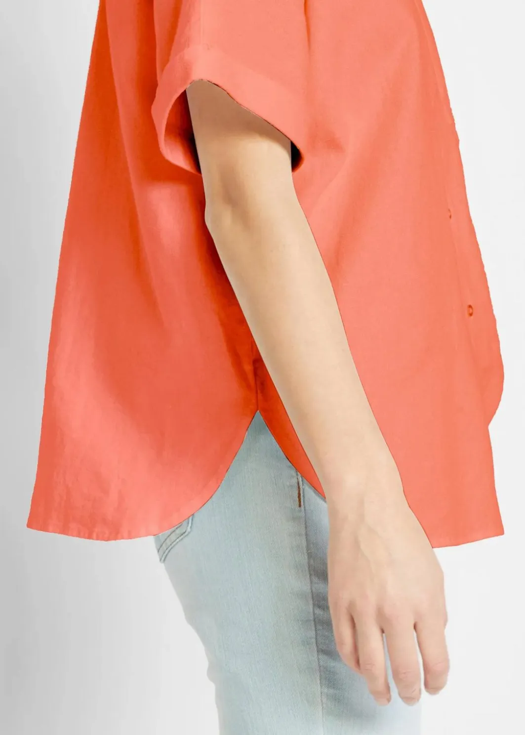 Sale Oversize Halbarmbluse mit Leinen Damen Bekleidung·Jacken & Mäntel|Blusen & Tuniken