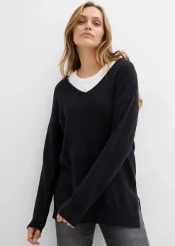 Oversize Longpullover mit Seitenschlitzen Damen Pullover & Strickjacken|Strickmode