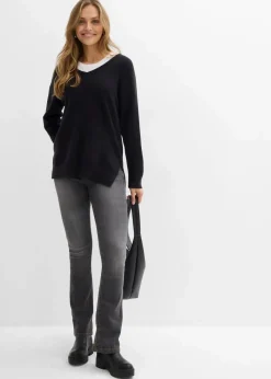 Oversize Longpullover mit Seitenschlitzen Damen Pullover & Strickjacken|Strickmode