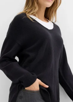 Oversize Longpullover mit Seitenschlitzen Damen Pullover & Strickjacken|Strickmode