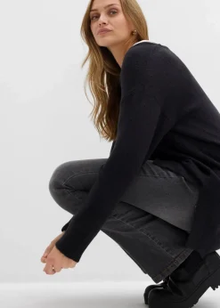 Oversize Longpullover mit Seitenschlitzen Damen Pullover & Strickjacken|Strickmode