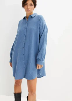 Damen bonprix Blusen & Tuniken|Bekleidung·Jacken & Mäntel|Oversize Musselin-Longbluse