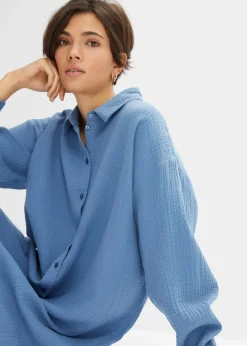 Damen bonprix Blusen & Tuniken|Bekleidung·Jacken & Mäntel|Oversize Musselin-Longbluse