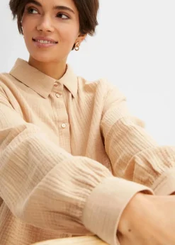 Damen bonprix Bekleidung·Jacken & Mäntel|Blusen & Tuniken|Oversize Musselin-Longbluse