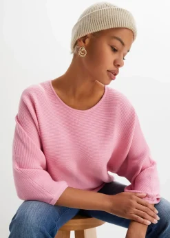 Damen bonprix Strickmode|Pullover & Strickjacken|Oversize Ripp-Pullover aus Viskose-Mix