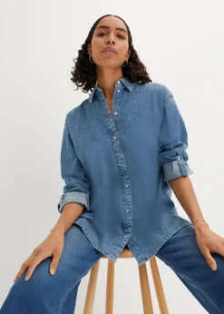 Damen bonprix Blusen & Tuniken|Nachhaltigere Materialien|Oversize Stretch-Jeansbluse