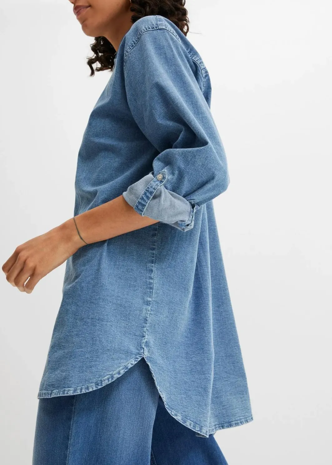 Damen bonprix Blusen & Tuniken|Nachhaltigere Materialien|Oversize Stretch-Jeansbluse