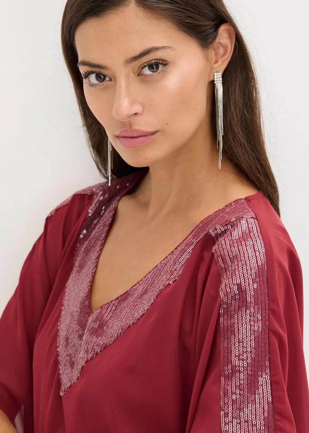 Damen bonprix Bekleidung·Jacken & Mäntel|Festliche Mode|Oversize-Bluse mit Pailletten-Einsatz