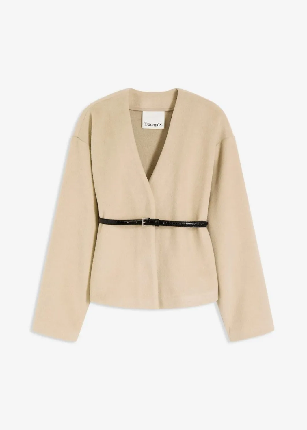 Damen bonprix Blazer|Bekleidung·Basics|Oversized Blazer mit Gürtel in Wolloptik, ungefüttert