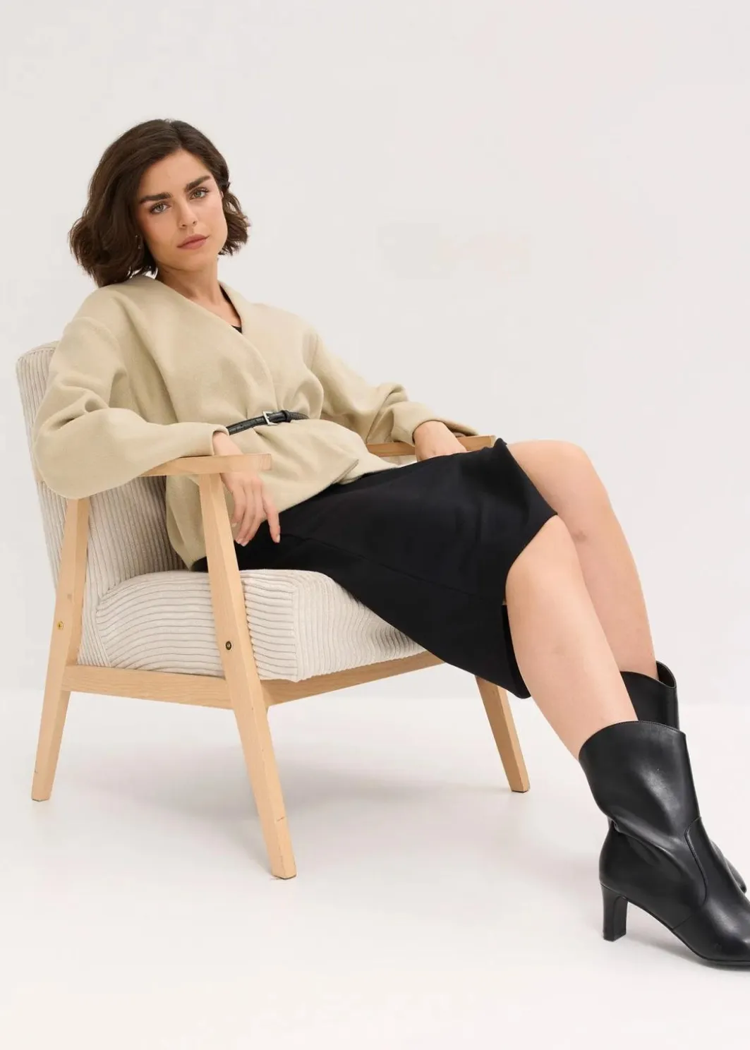 Damen bonprix Blazer|Bekleidung·Basics|Oversized Blazer mit Gürtel in Wolloptik, ungefüttert