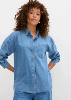 Damen bonprix Blusen & Tuniken|Nachhaltigere Materialien|Oversized Jeanshemd aus Bio-Baumwolle