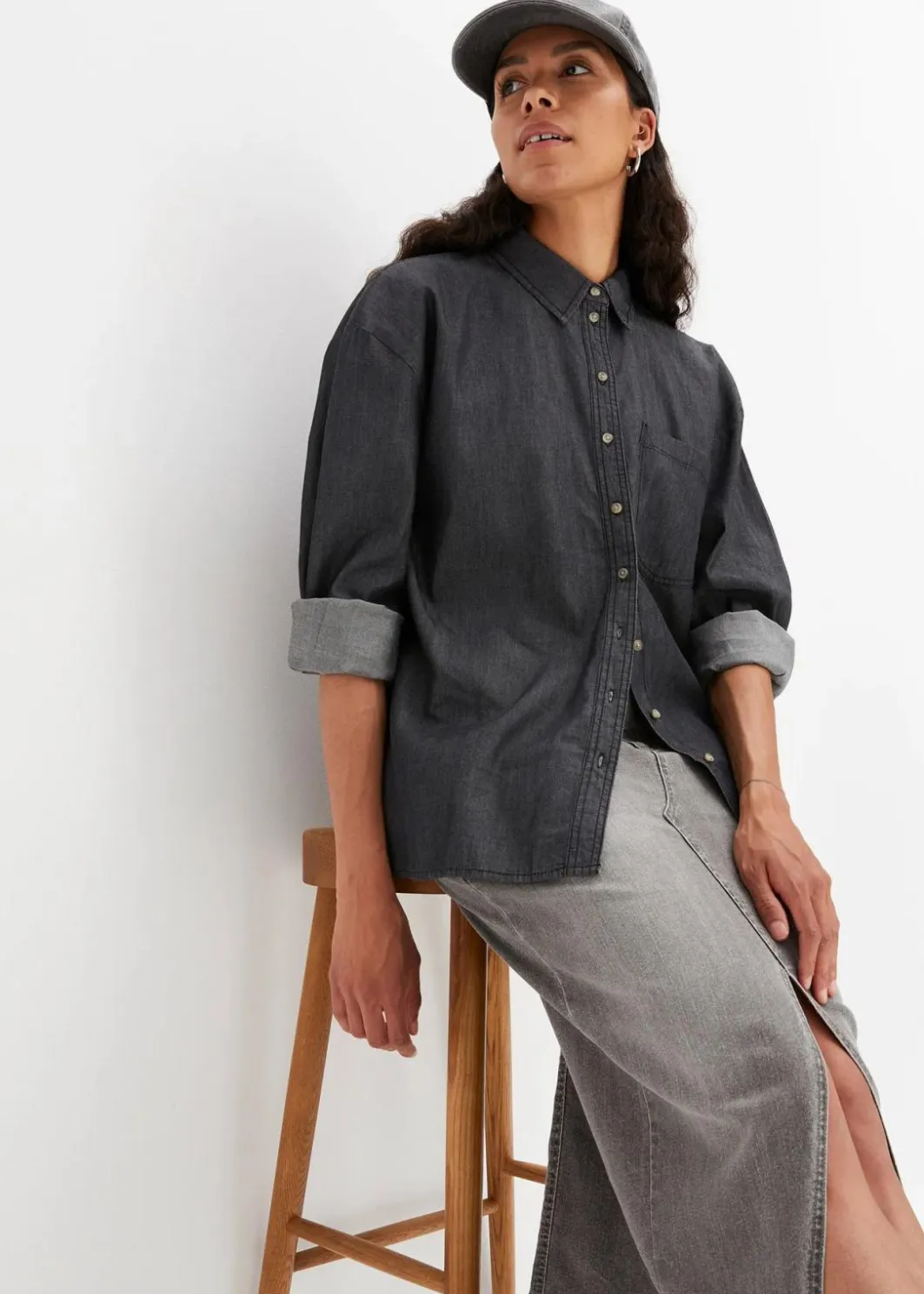 Damen bonprix Bekleidung·Jacken & Mäntel|Nachhaltigere Materialien|Oversized Jeanshemd aus Bio-Baumwolle