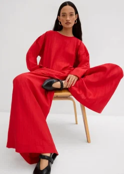 Oversized Tunikabluse aus strukturiertem Crinkle-Viskose-Mix Damen Blusen & Tuniken|Zweiteiler & Sets
