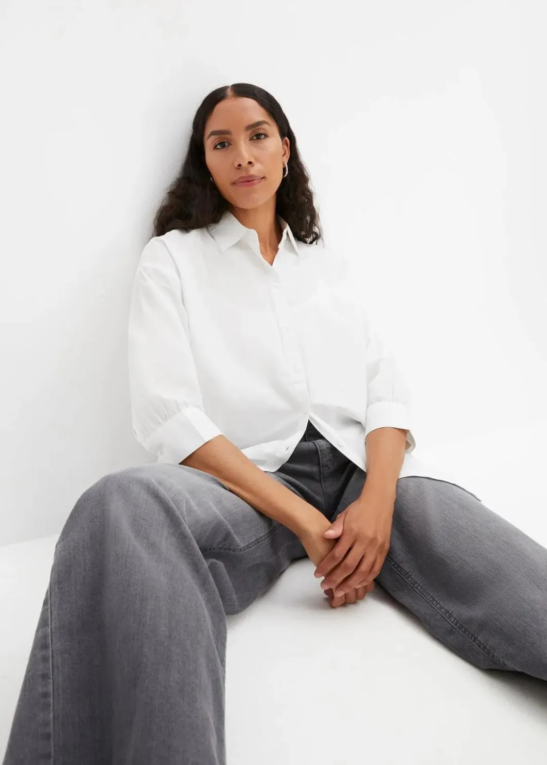 Damen bonprix Bekleidung·Jacken & Mäntel|Blusen & Tuniken|Oversize-Hemd aus Baumwolle mit 3/4 Arm