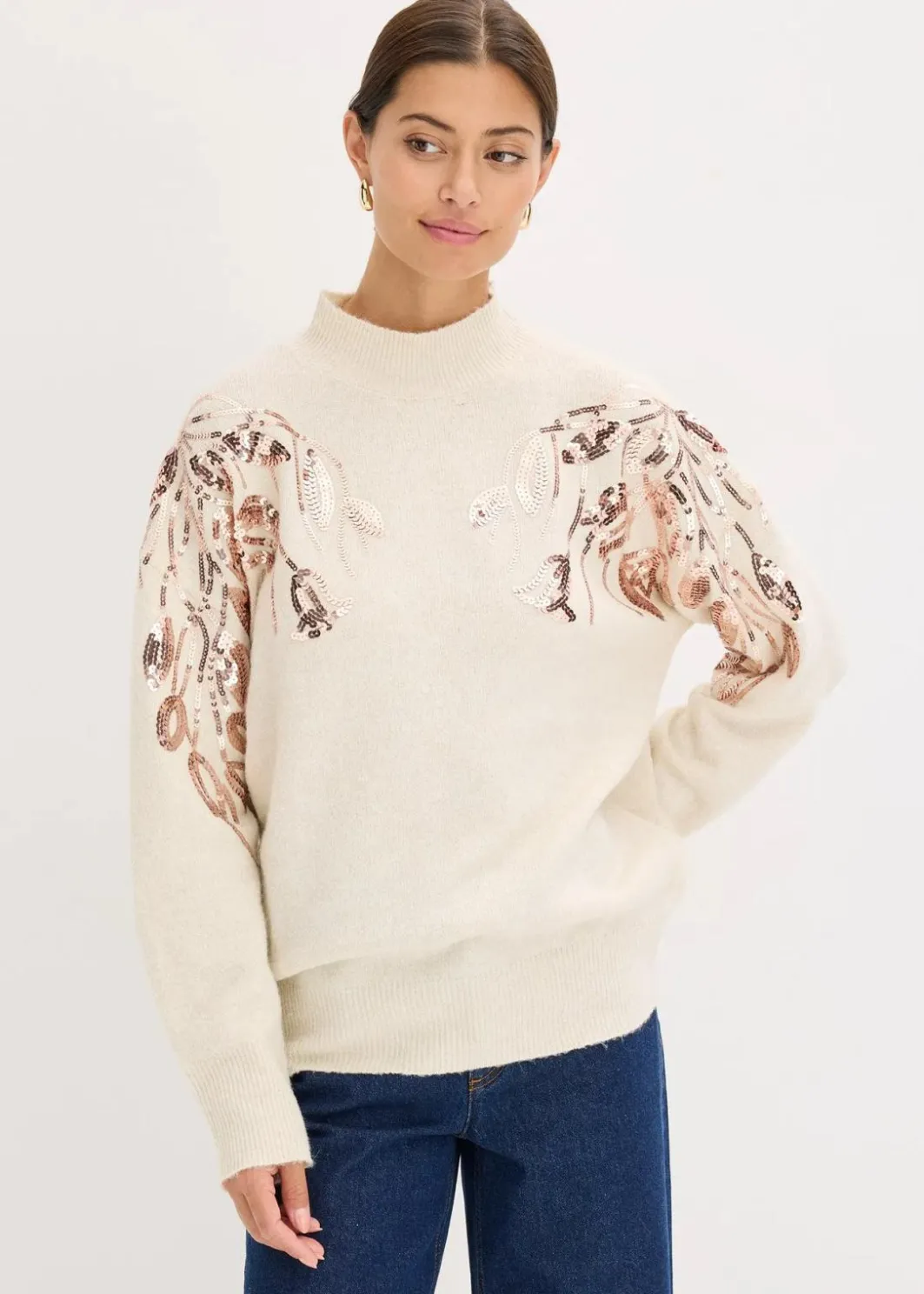 Damen bonprix Bekleidung·Umstandsmode|Bekleidung·Jeans|Oversize-Pullover mit Pailletten