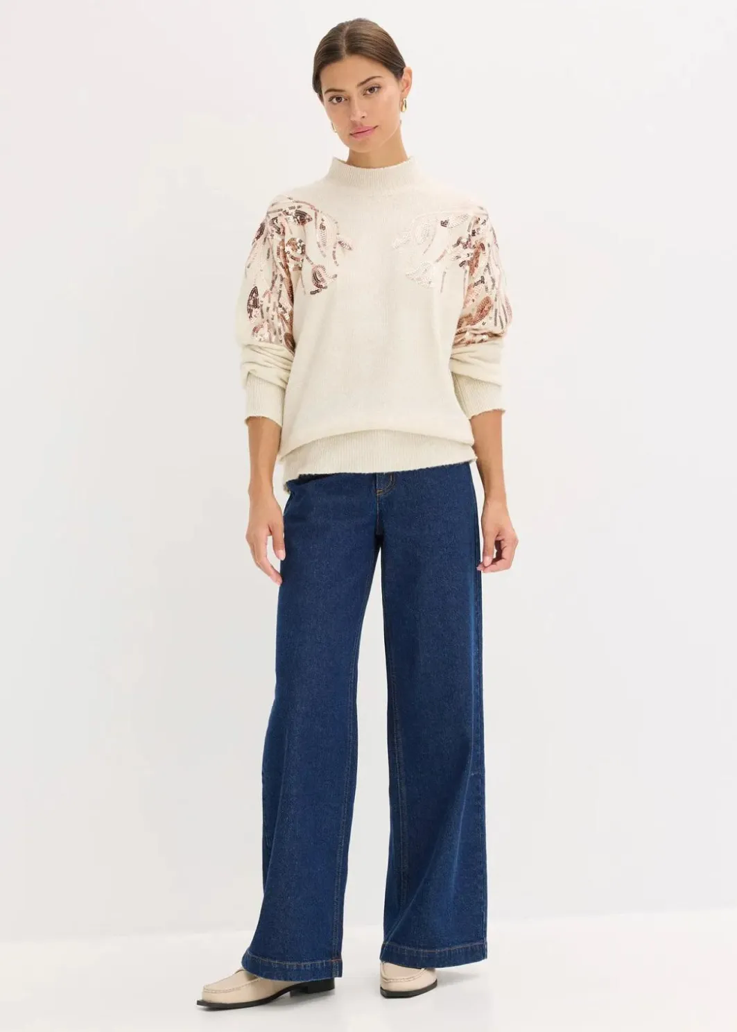 Damen bonprix Bekleidung·Umstandsmode|Bekleidung·Jeans|Oversize-Pullover mit Pailletten