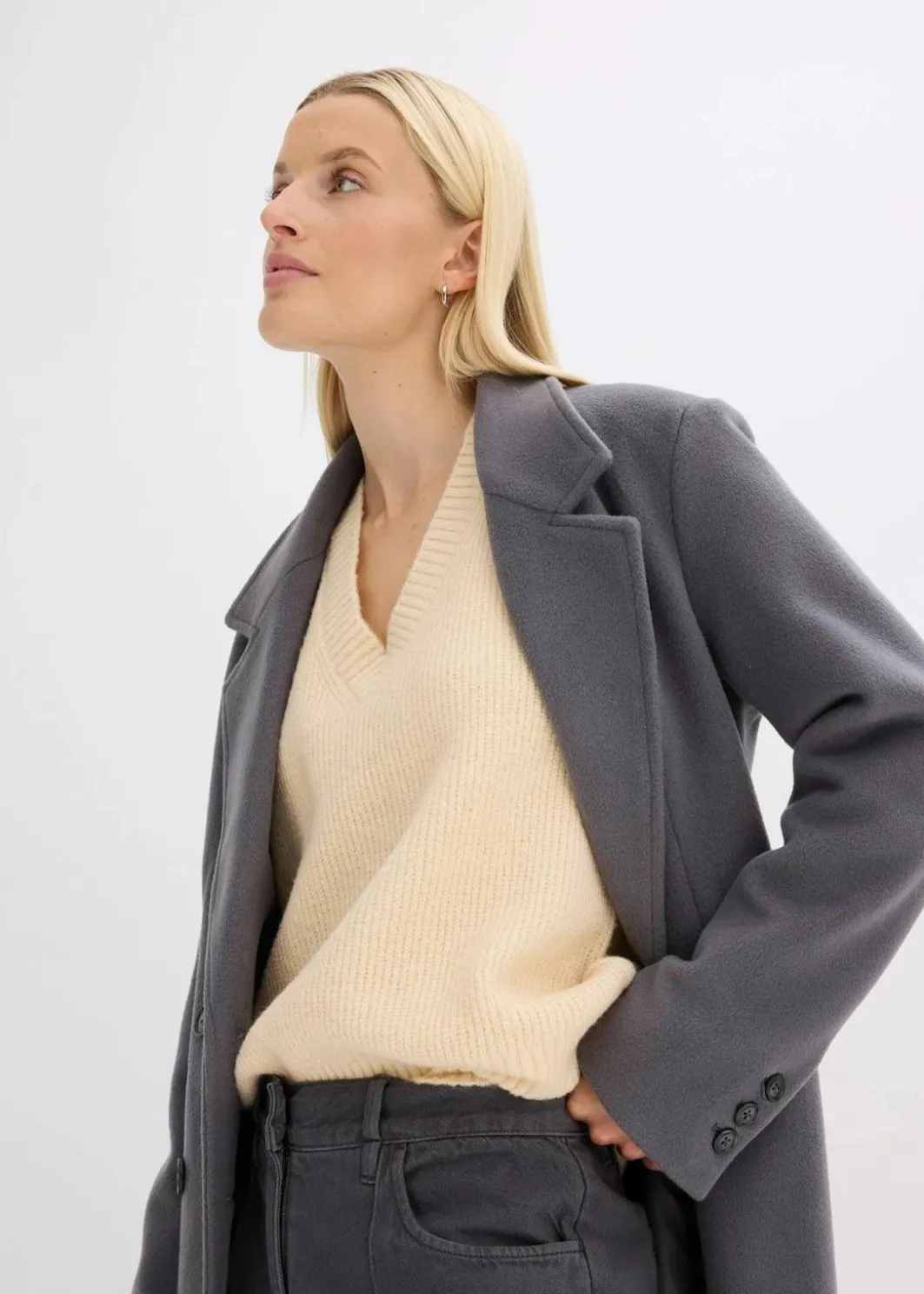 Damen bonprix Bekleidung·Umstandsmode|Strickmode|Oversize-Pullover mit V-Ausschnitt