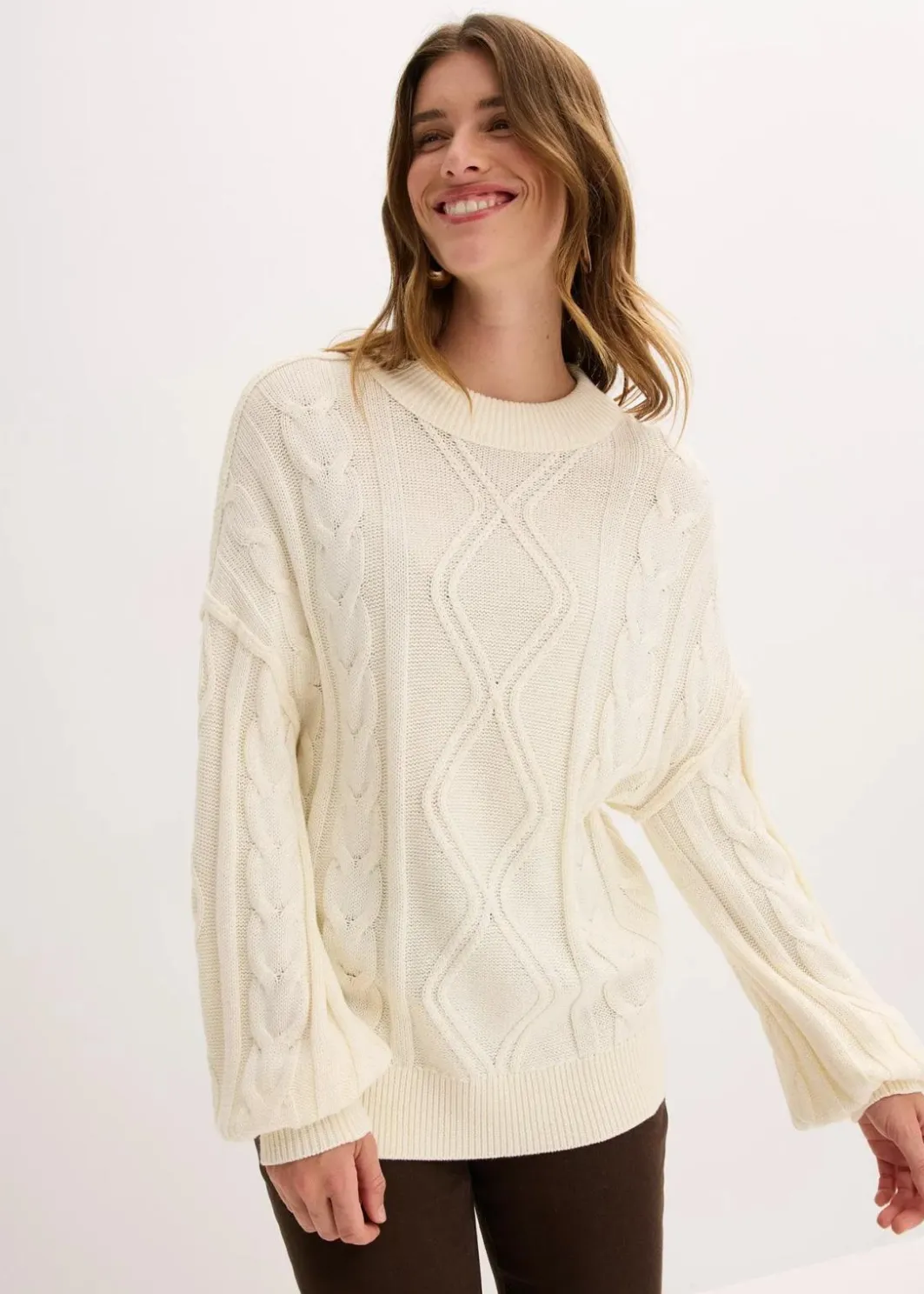 Hot Oversize-Pullover mit Zopfmuster Damen Strickmode|Pullover & Strickjacken