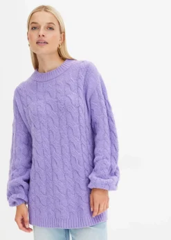Damen bonprix Pullover & Strickjacken|Strickmode|Oversize-Pullover mit Zopfmuster