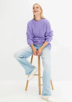 Damen bonprix Pullover & Strickjacken|Strickmode|Oversize-Pullover mit Zopfmuster