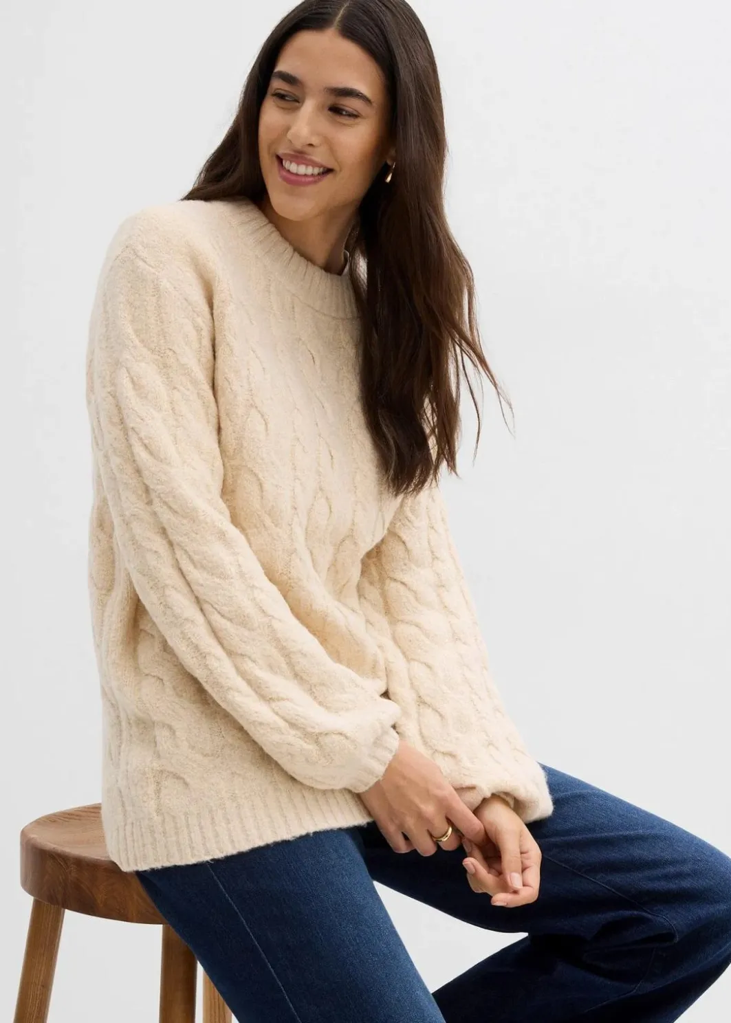 Damen bonprix Bekleidung·Umstandsmode|Bekleidung·Jeans|Oversize-Pullover mit Zopfmuster