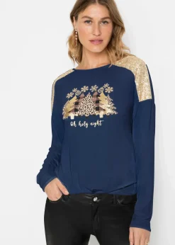 Discount Oversize-Shirt mit Weihnachtsmotiv und schönen Pailletten Damen Shirts & Tops