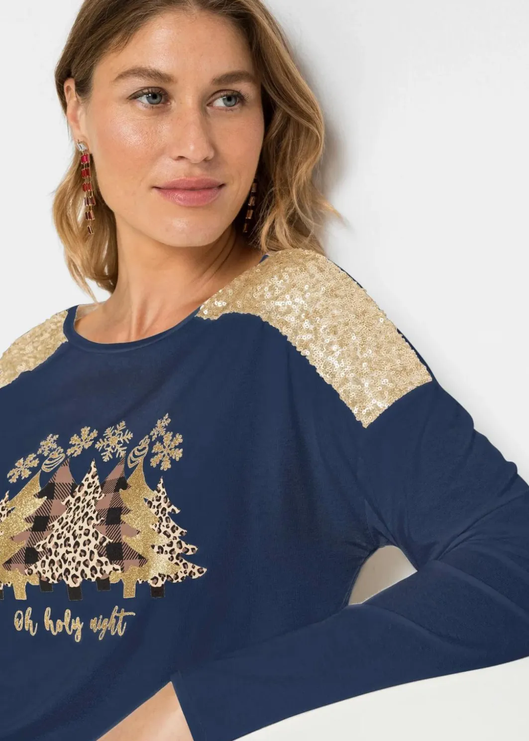 Discount Oversize-Shirt mit Weihnachtsmotiv und schönen Pailletten Damen Shirts & Tops