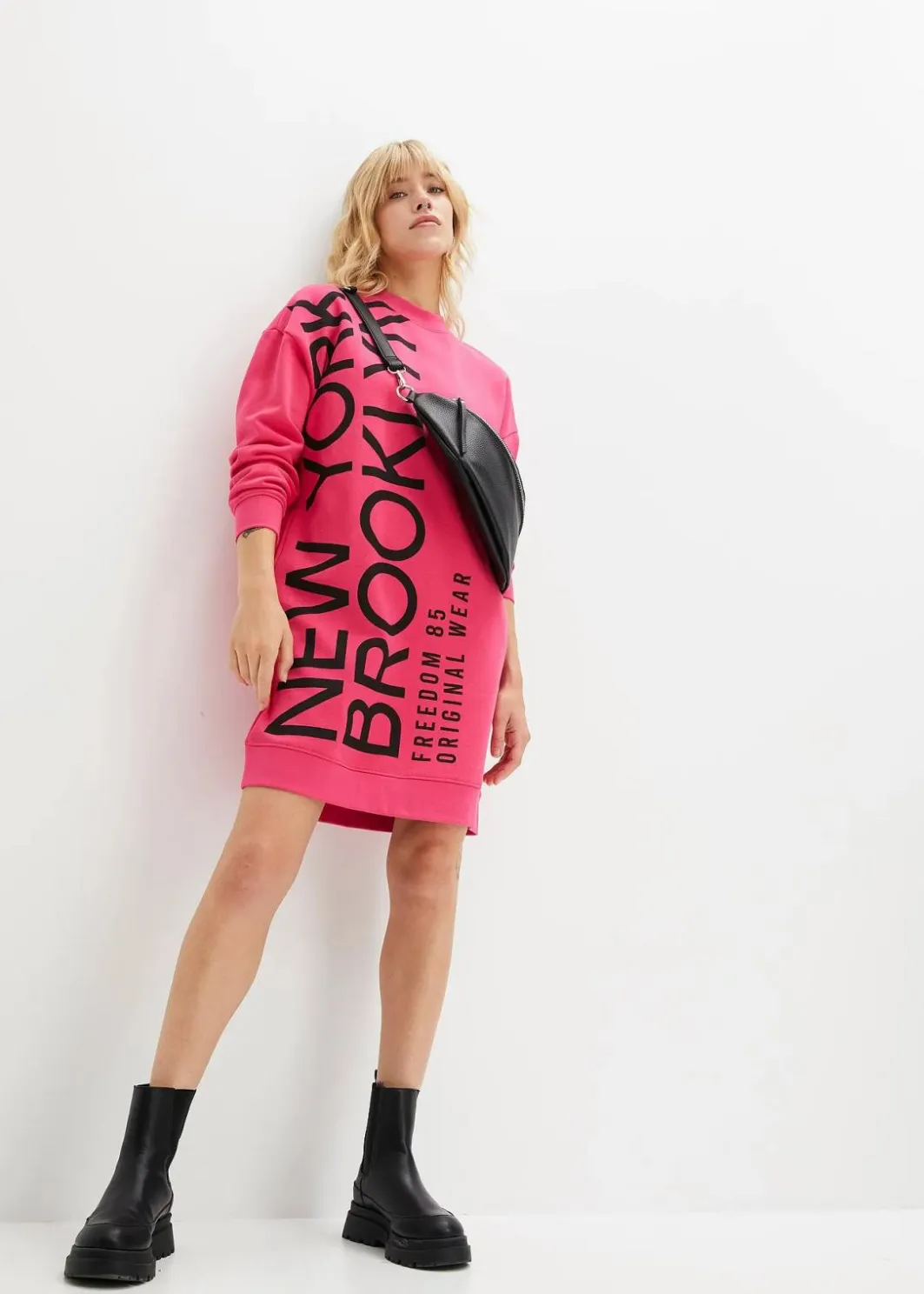 Damen bonprix Kleider|Sweat|Oversize-Sweatkleid aus weichem Baumwoll-Mix