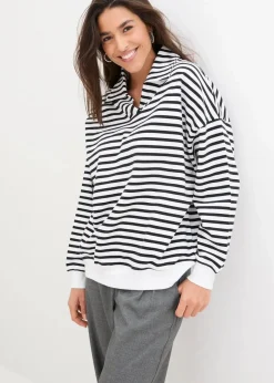 Damen bonprix Bekleidung·Blusen & Tuniken|Nachhaltigere Materialien|Oversize-Sweatshirt mit V-Ausschnitt und Polokragen