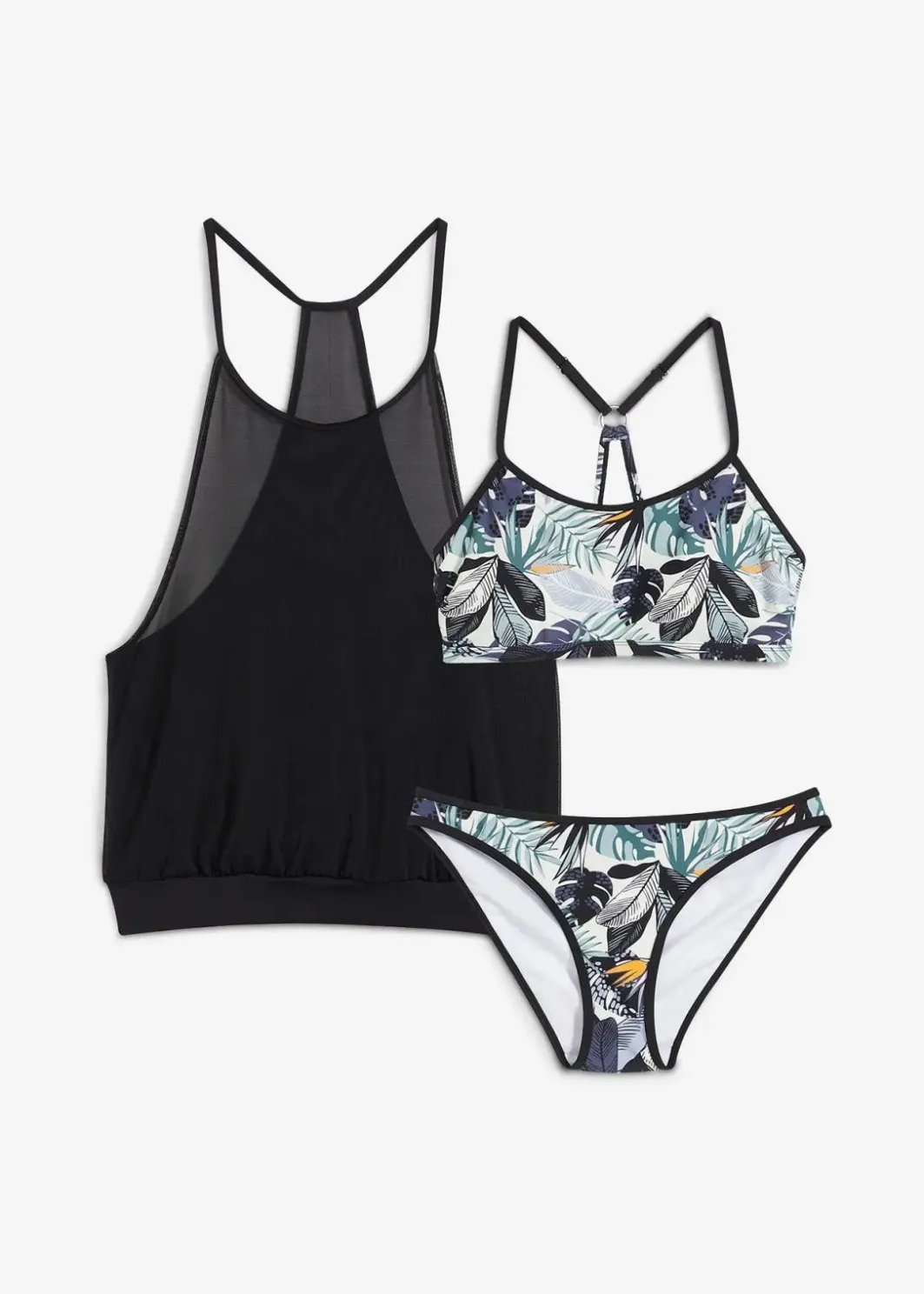 Damen bonprix Tankinis|Bademode·Tankinis|Oversize-Tankini mit Bustier-Bikinioberteil (3-tlg.Set)